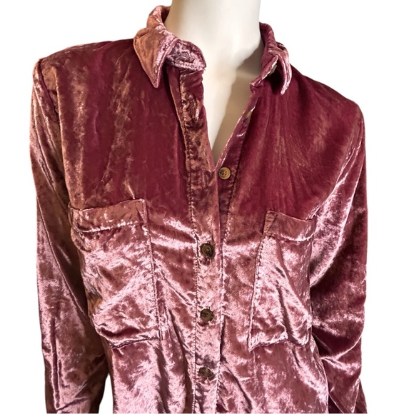 Pilcro Anthropologie Relaxed Velvet Button Down Pink Mauve Shirt Size Small - Picture 3 of 13